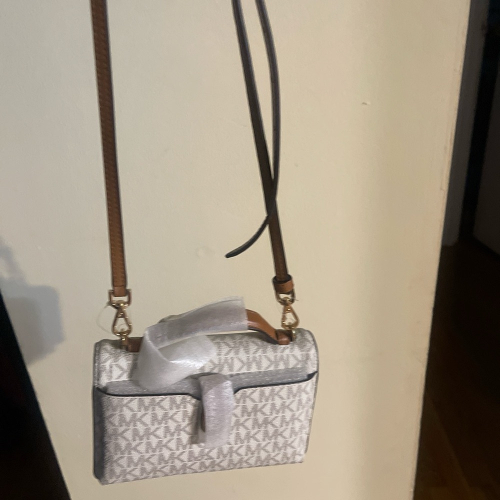 Michael Kors Cream and Brown Logo Crossbody Bag